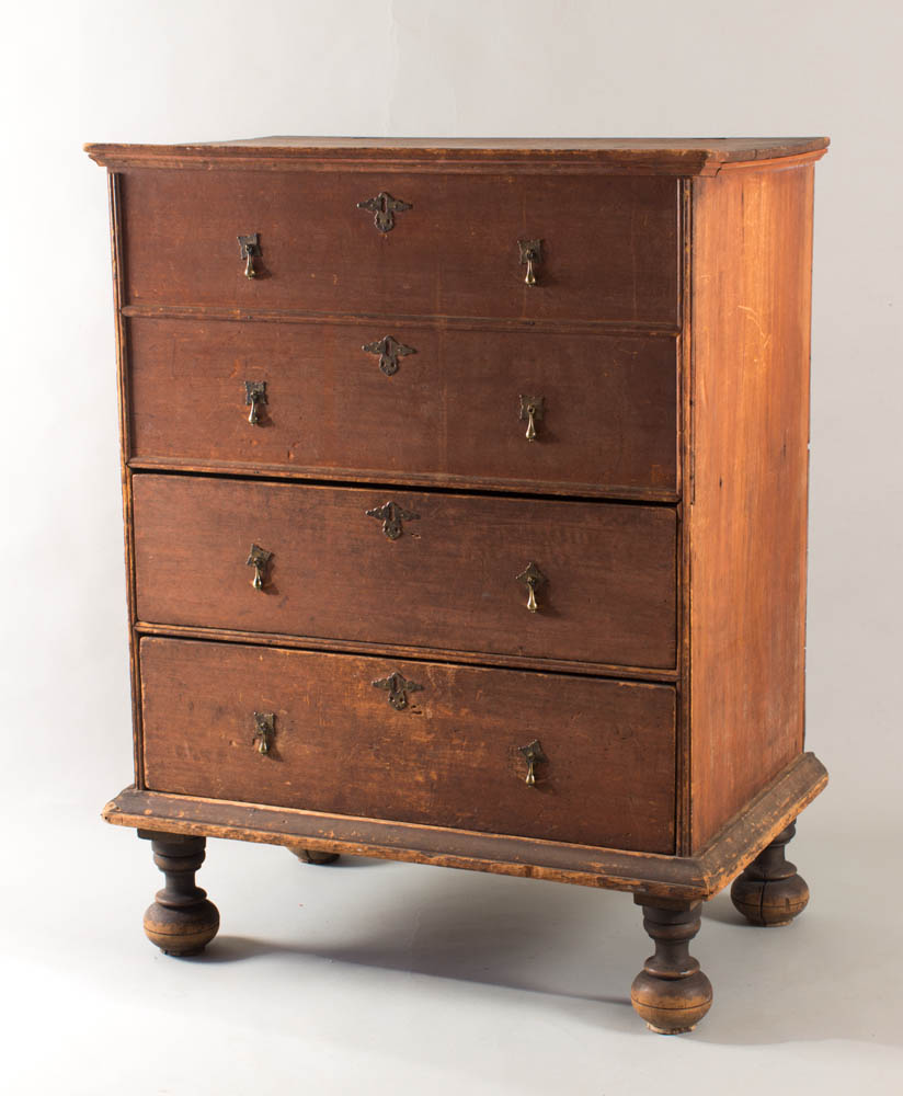 >A very fine ball-footed blanket chest with two real and two simulated drawers