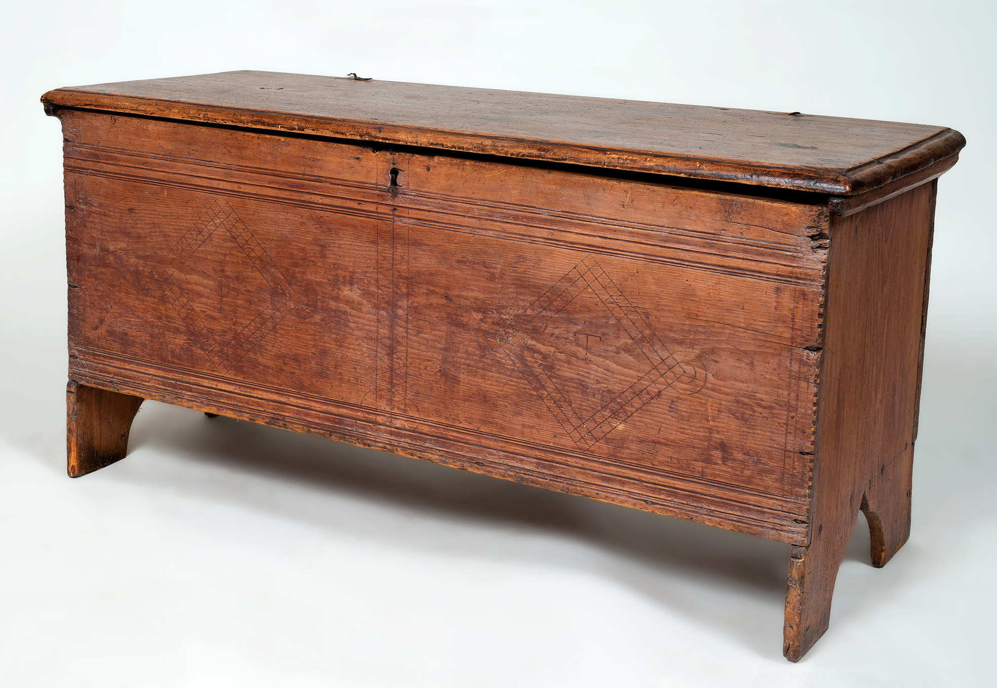 A very rare early New England six board chest